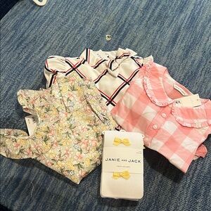 Janie and Jack Girl 4 y.o. bundle: bow tight, long sleeve dress, flowered romper